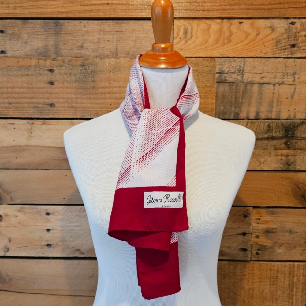 🐕 Vintage Olivia Rosselli graphic scarf in burgundy, cream & grey 🐕
